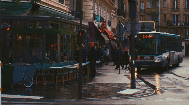 Paris street with a bus
