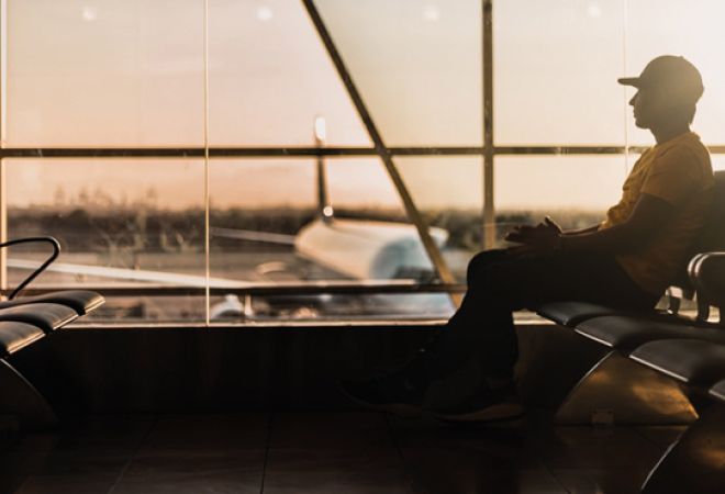 Person in airport waiting lounge