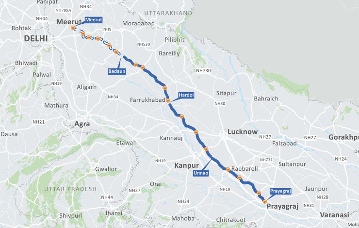 From Meerut to Prayagraj, the Ganga Expressway route map shows the names of villages and other places the project will reach.